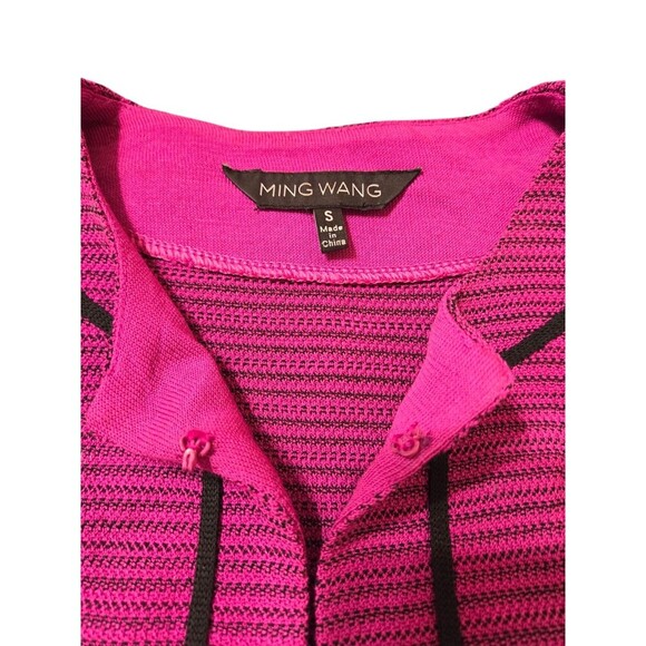 Ming Wang Women's Small Pink Black Stripe One Hook Open Cardigan E16.3 - Picture 2 of 9